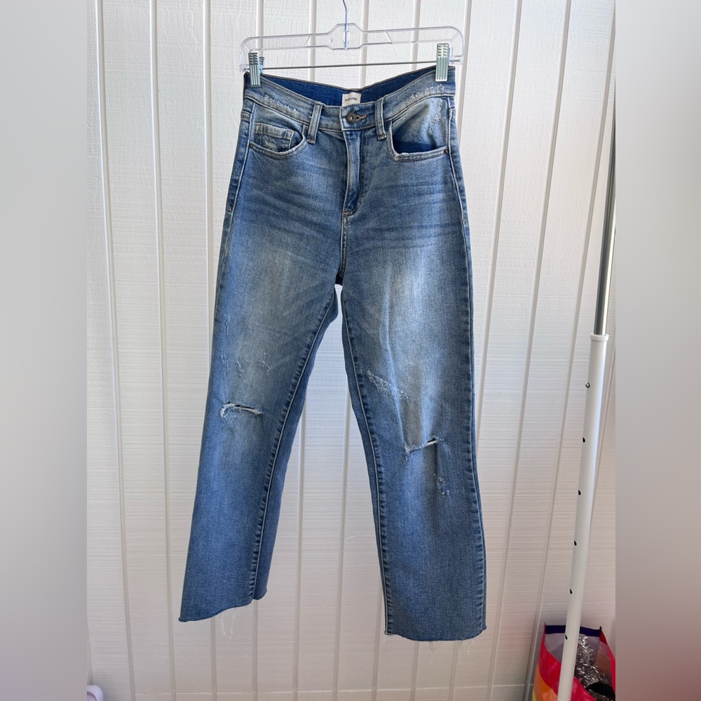 Sneak peek distressed cropped straight jeans
